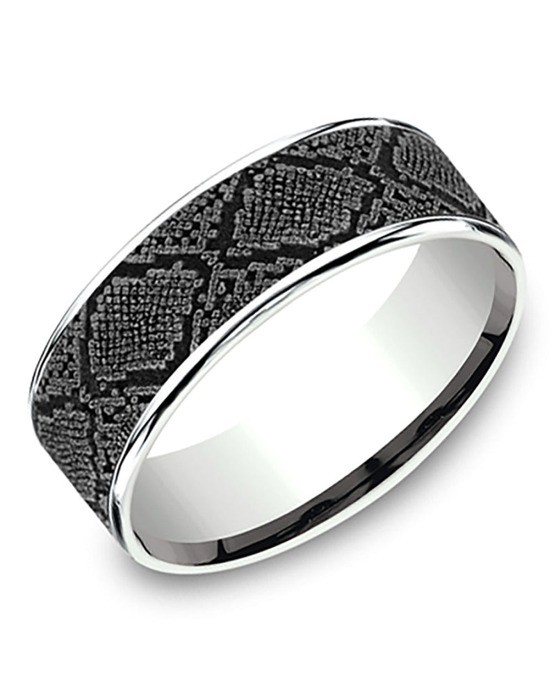 Gentlemen's Snakeskin Pattern Comfort Fit Band in White Gold and Tantalum