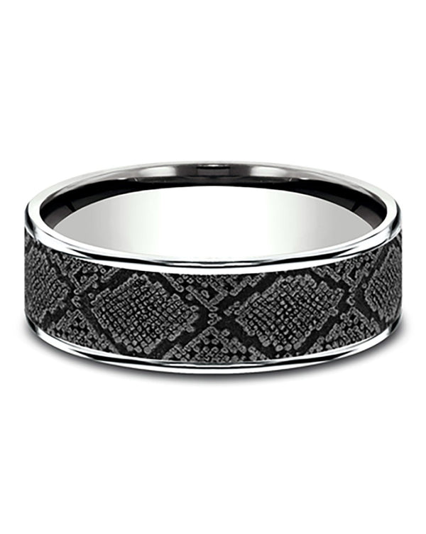 Gentlemen's Snakeskin Pattern Comfort Fit Band in White Gold and Tantalum