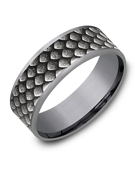 Gentlemen's Fish Scale Pattern Comfort Fit Band in Tantalum and White Gold