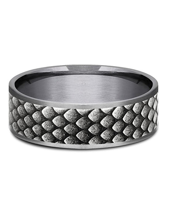 Gentlemen's Fish Scale Pattern Comfort Fit Band in Tantalum and White Gold