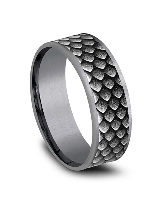 Gentlemen's Fish Scale Pattern Comfort Fit Band in Tantalum and White Gold