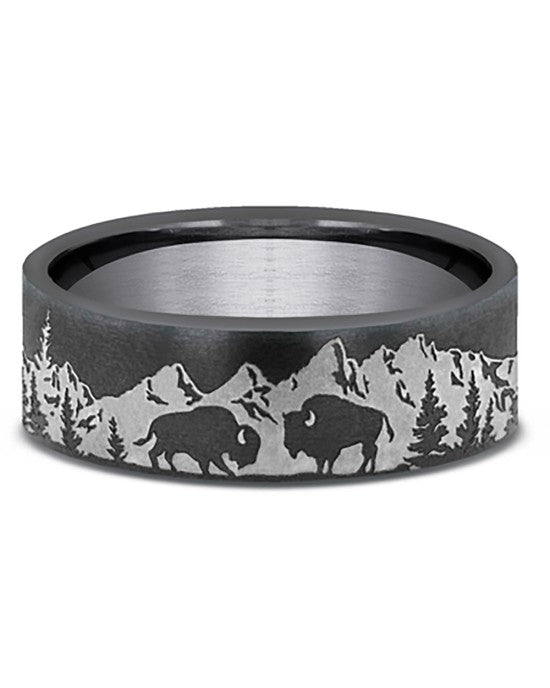 Gentlemen's Mountain Scenic Design Comfort Fit Band in Darkened Tantalum