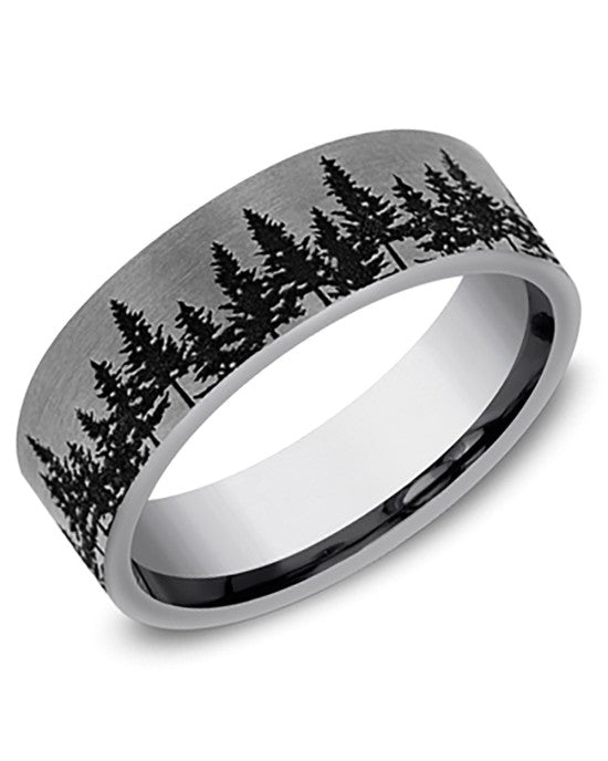 Gentlemen's Treeline Scenic Design Comfort Fit Band in Darkened Tantalum