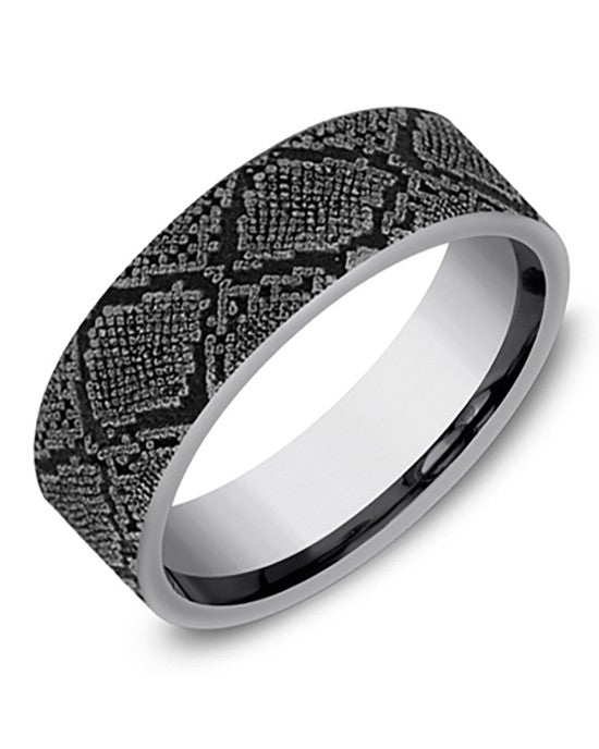 Gentlemen's Snakeskin Pattern Comfort Fit Band in Grey Tantalum