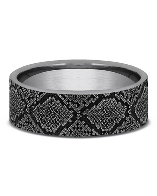 Gentlemen's Snakeskin Pattern Comfort Fit Band in Grey Tantalum