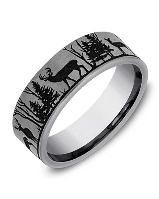 Gentlemen's Nature Scene Comfort Fit Band in Titanium