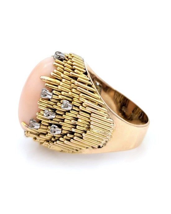 Coral Cabochon and Diamond Tapered Ring