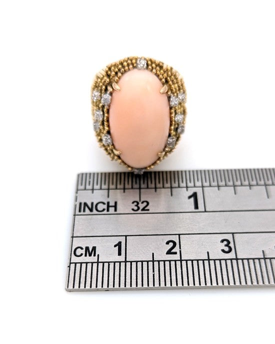 Coral Cabochon and Diamond Tapered Ring
