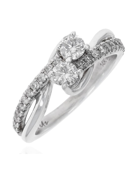 Dual Solitaire Diamond Bypass Ring