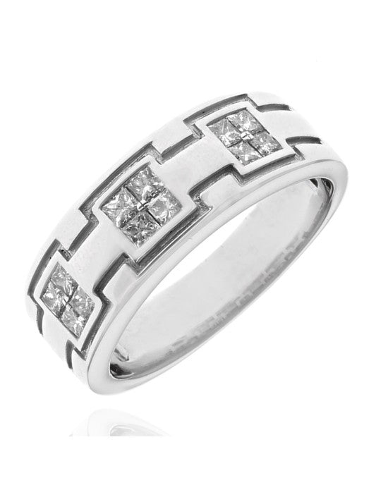 Gentlemen's Diamond Etched Band in White Gold