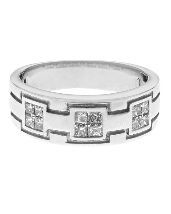 Gentlemen's Diamond Etched Band in White Gold