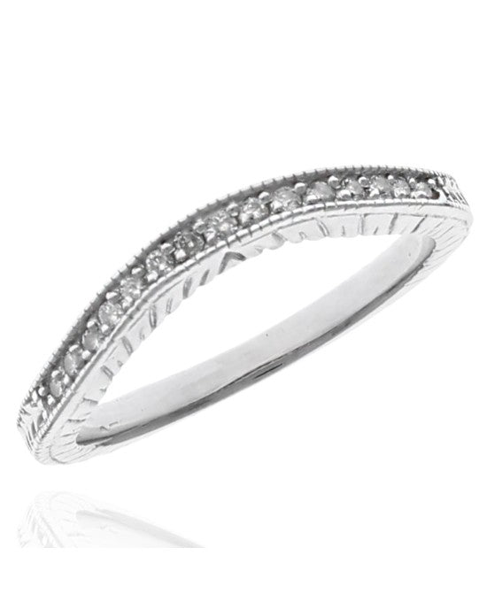 Diamond Etched Milgrain Ring Guard in White Gold