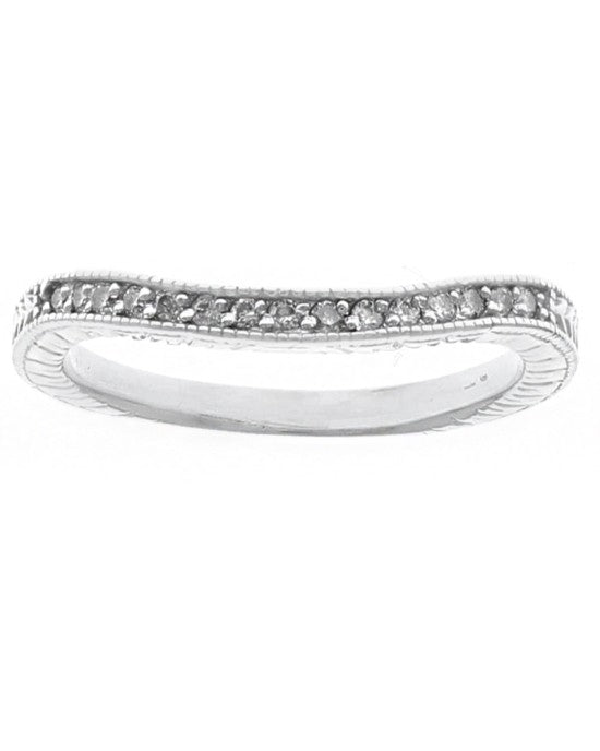 Diamond Etched Milgrain Ring Guard in White Gold