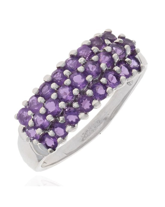3 Row Amethyst Ring in White Gold