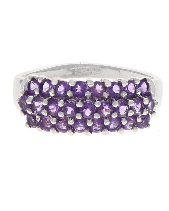 3 Row Amethyst Ring in White Gold