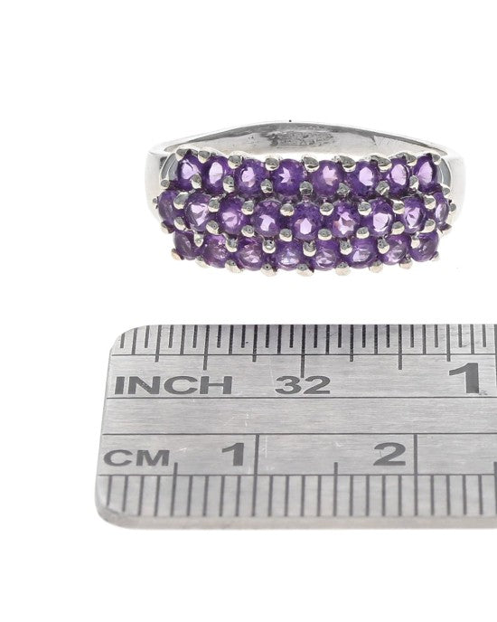 3 Row Amethyst Ring in White Gold