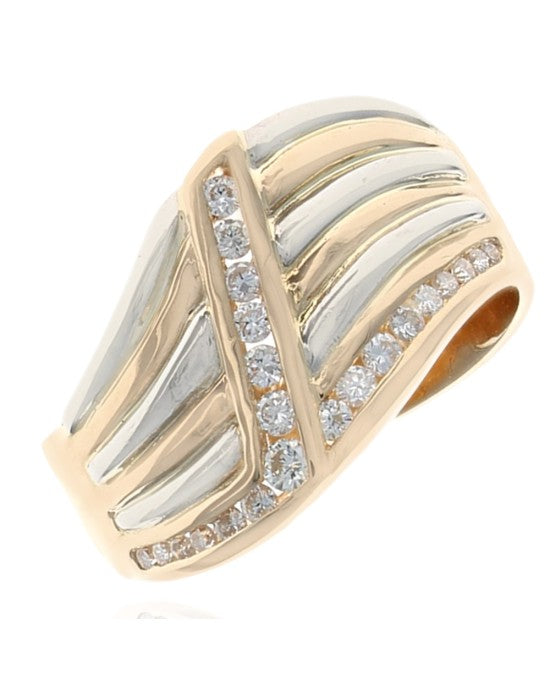 Diamond Fluted Wave Band in Platinum and Yellow Gold