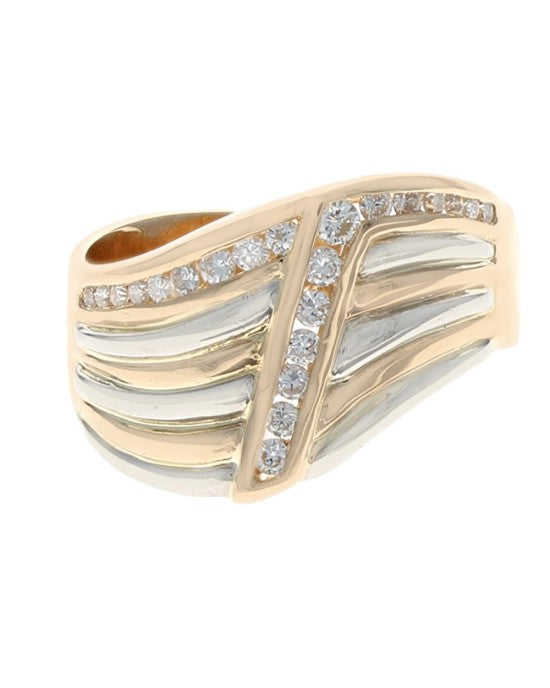 Diamond Fluted Wave Band in Platinum and Yellow Gold