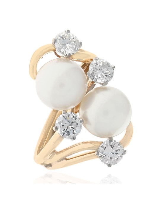 Pearl and Diamond Bypass Ring