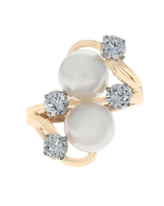 Pearl and Diamond Bypass Ring