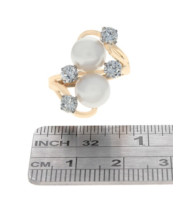 Pearl and Diamond Bypass Ring