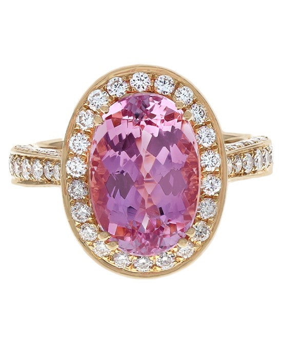 Pink Topaz and Diamond Halo Scalloped Accent Ring