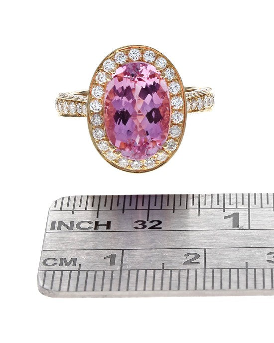 Pink Topaz and Diamond Halo Scalloped Accent Ring