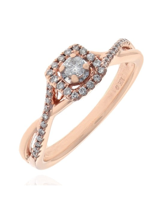 Diamond Halo Crossover Shank Engagement Ring
