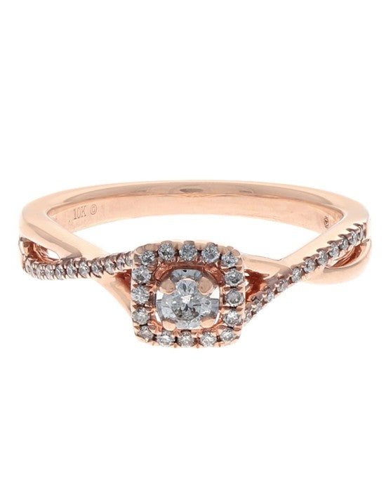 Diamond Halo Crossover Shank Engagement Ring