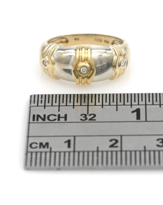 Diamond Fluted Accent Tapered Band in White and Yellow Gold