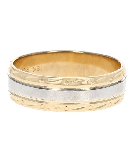 18k Yellow and Platinum Etched Band