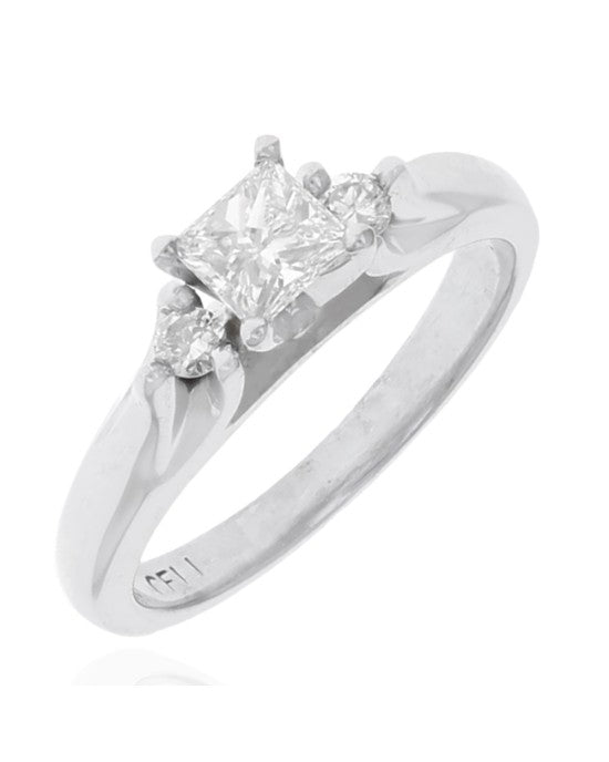 Princess and Round Diamond Engagement Ring in White Gold