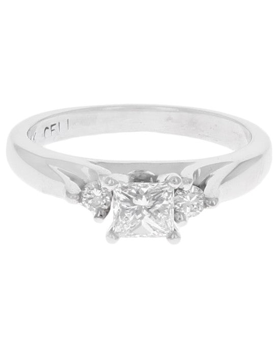 Princess and Round Diamond Engagement Ring in White Gold