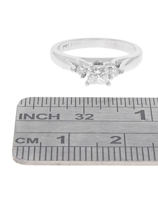 Princess and Round Diamond Engagement Ring in White Gold