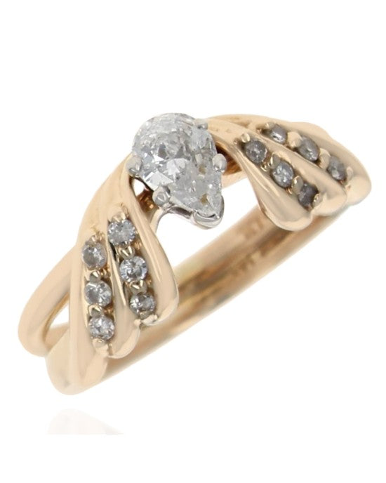 Pear and Round Diamond Wedding Set in Yellow Gold