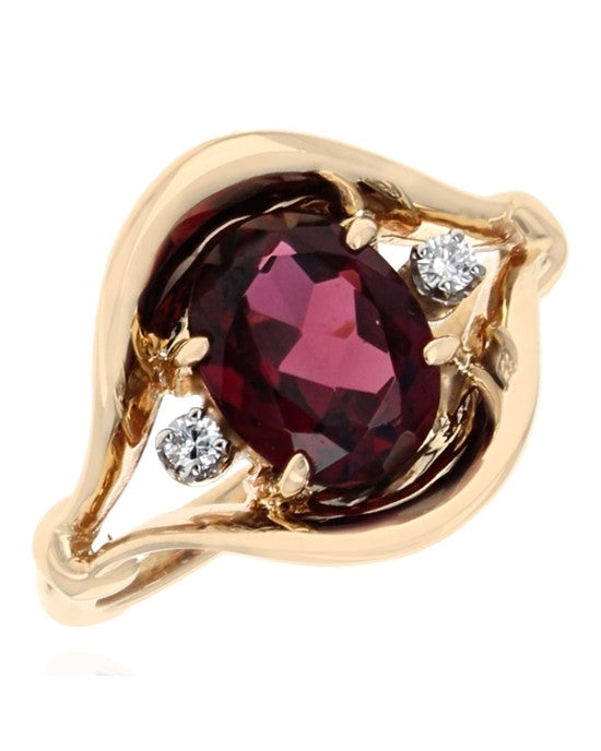 Garnet and Diamond Accent Ring in Yellow Gold