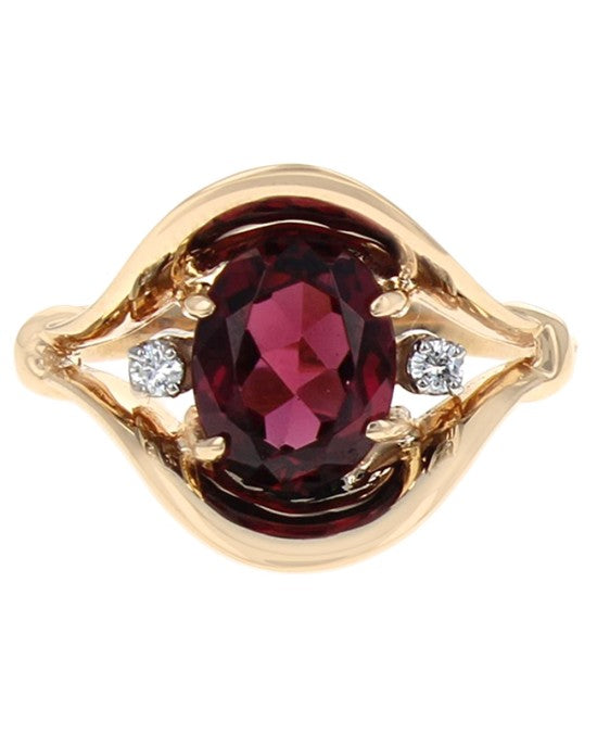 Garnet and Diamond Accent Ring in Yellow Gold