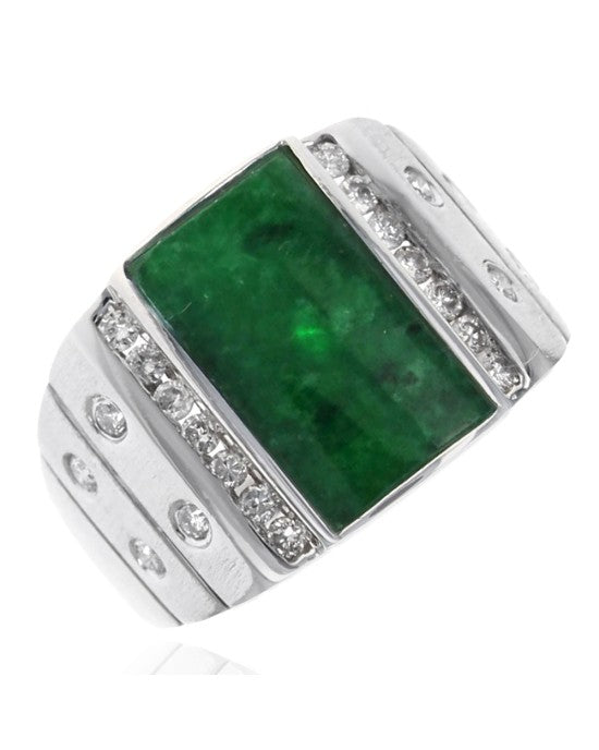 Gentleman's Jadeite Panel and Diamond Ring