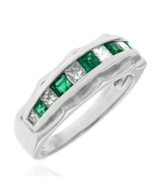 Alternating Emerald and Diamond Scalloped Ring