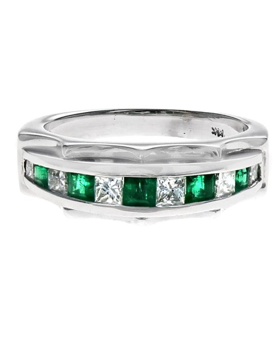 Alternating Emerald and Diamond Scalloped Ring
