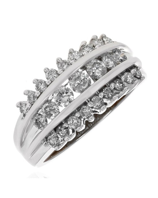3-Row Diamond Ring in White and Yellow Gold