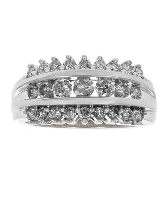 3-Row Diamond Ring in White and Yellow Gold