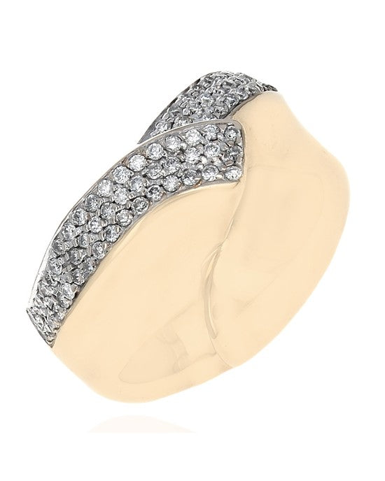 Pave Diamond Bypass Fashion Ring in Yellow Gold