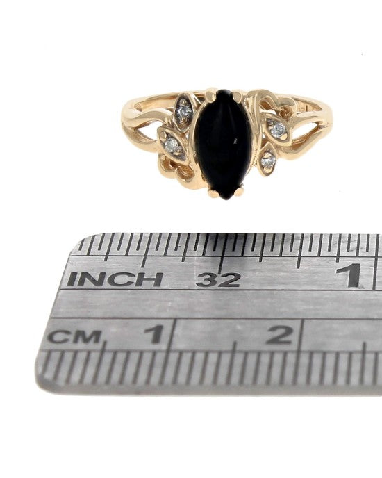 Black Coral and Diamond Accent Ring in Yellow Gold