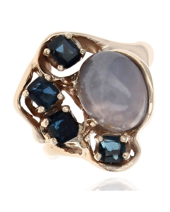Gray Star Sapphire and Blue Sapphire Ring