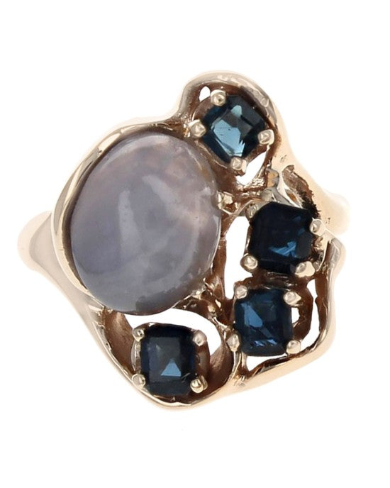 Gray Star Sapphire and Blue Sapphire Ring