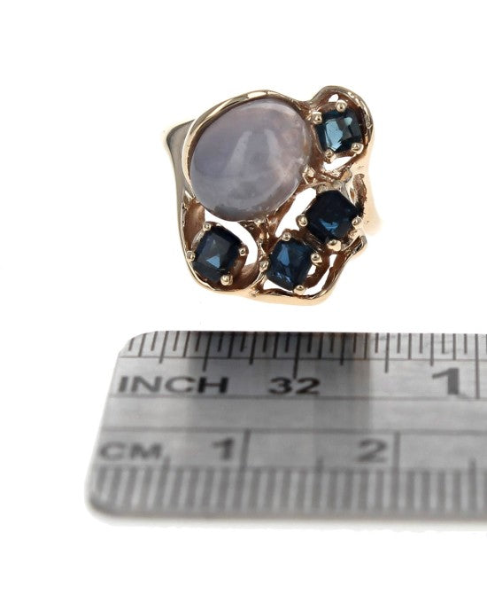 Gray Star Sapphire and Blue Sapphire Ring