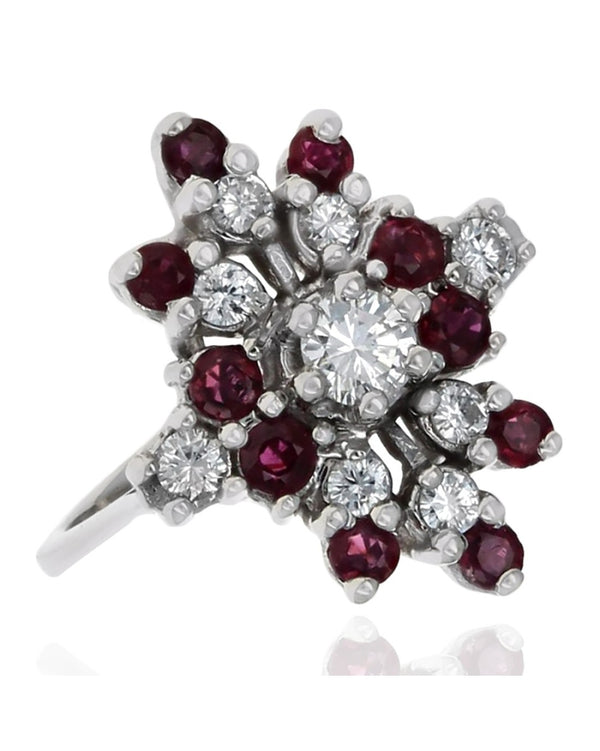 Diamond and Ruby Cluster Ring