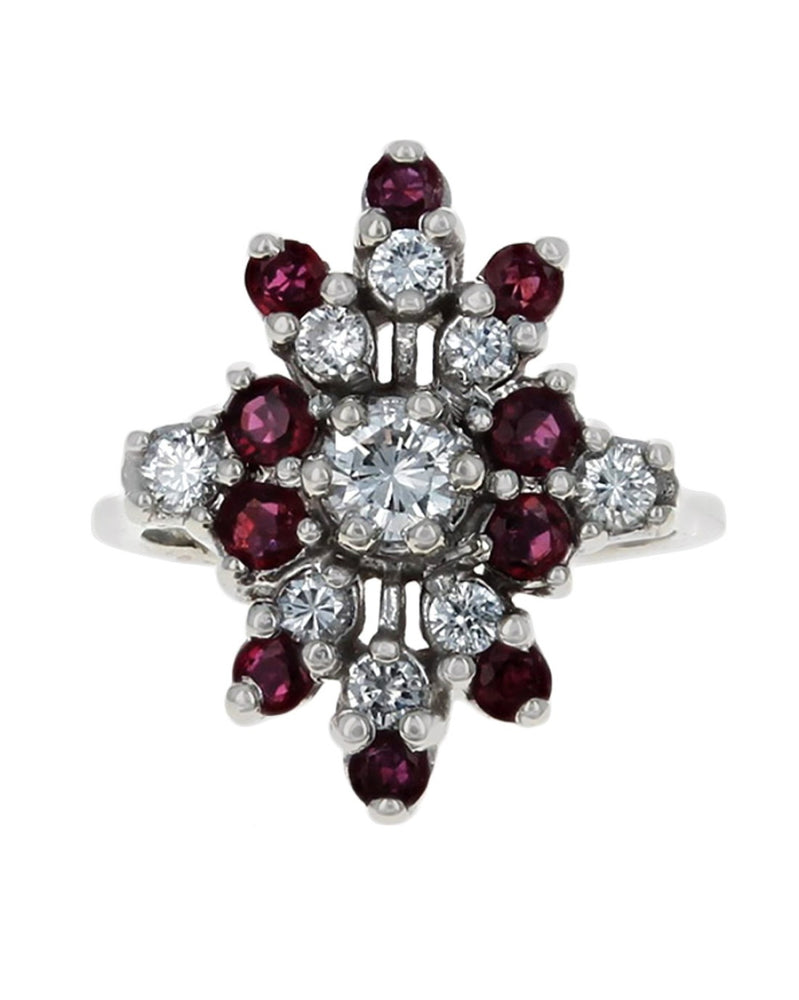 Diamond and Ruby Cluster Ring