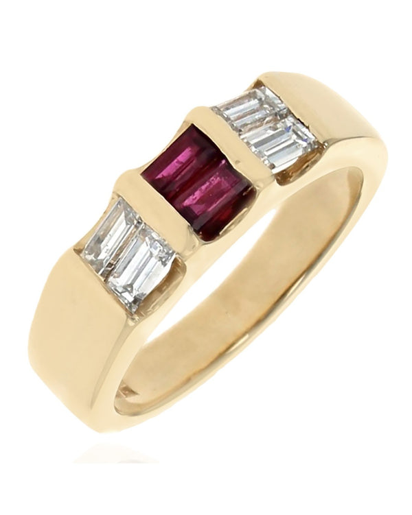 Baguette Diamond and Ruby Tapered Ring